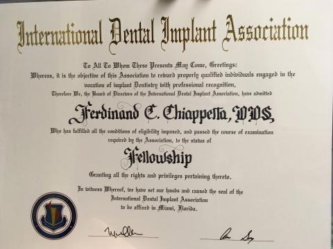 International Dental Implant Association Certificate
